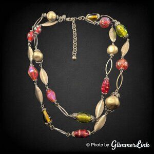Chico’s Double Strand Murano Style Glass Bead Statement Necklace